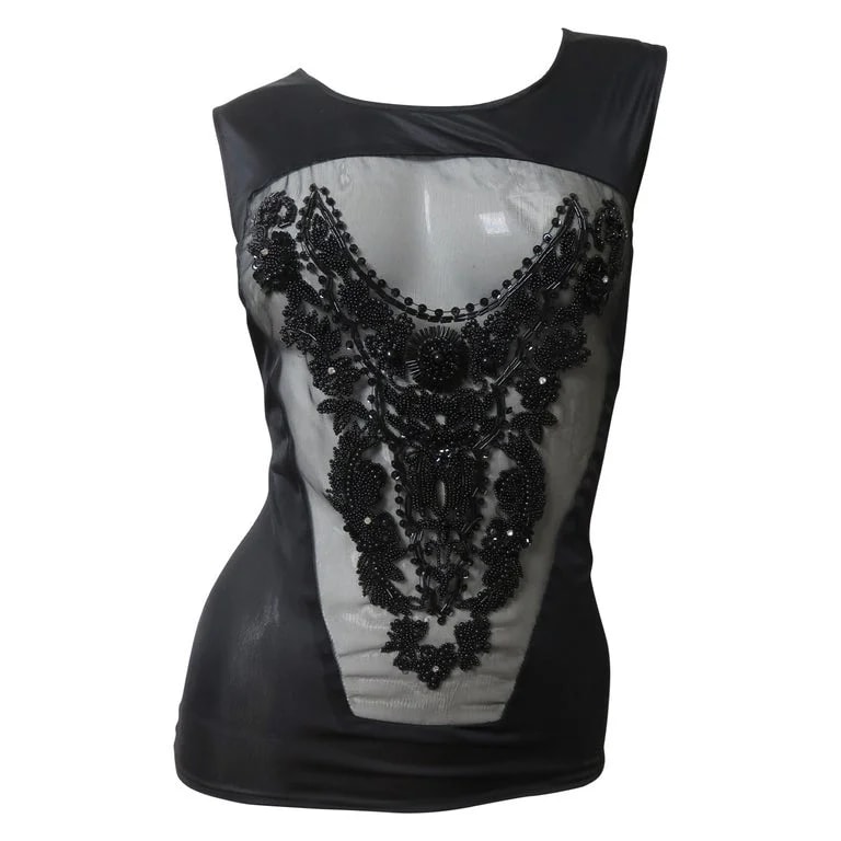 Jean Colonna — Jean Colonna New Beaded Sheer Panel Top 1990s — Designer Shoe — resale