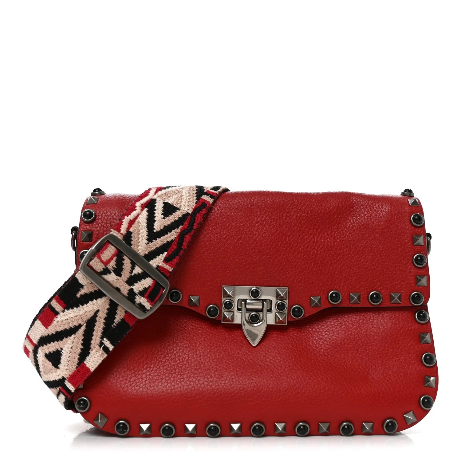 Valentino Garavani — Grained Medium Guitar Strap Rockstud Rolling Flap Valentino — Handbag — resale