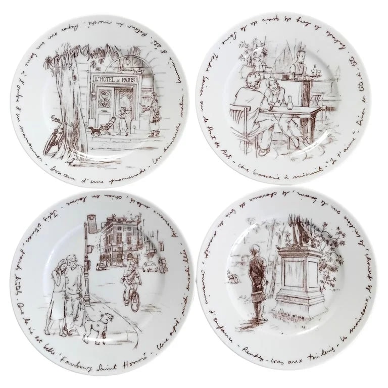 Hermès — Hermès Set of 4 Porcelain Plates Bonheurs À Paris — Designer Shoe — resale