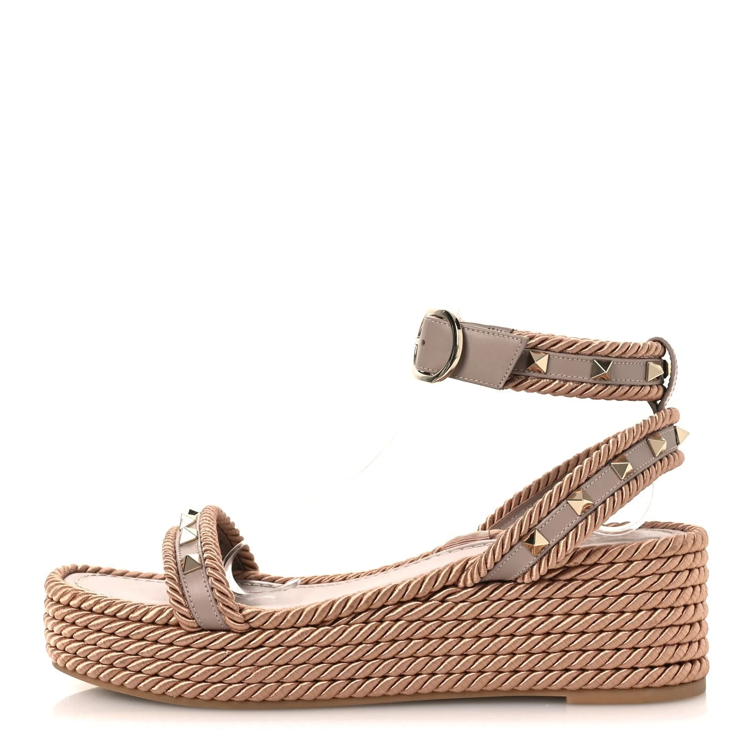 Valentino Garavani — Rockstud Rope Espadrille Flatform 40 Poudre — Designer Shoe — resale