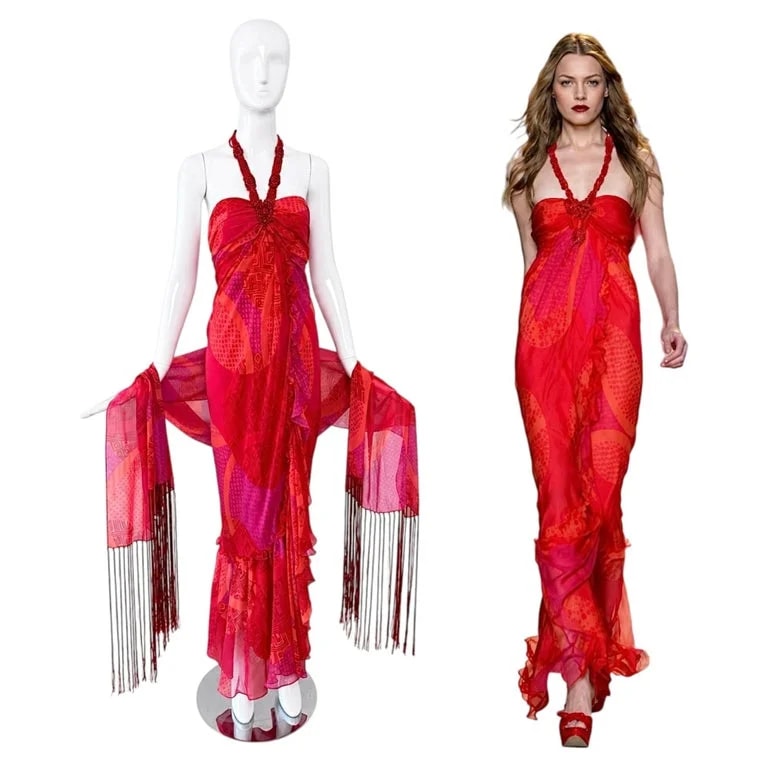 Iceberg 2006 Runway Embellished Ruffle Gown + Shawl Maxi Dress — Clothing — resale