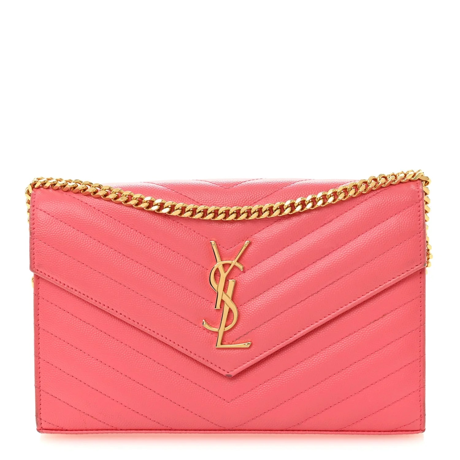 Saint Laurent — Grain de Poudre Chevron Chain Wallet Clair — Handbag — resale