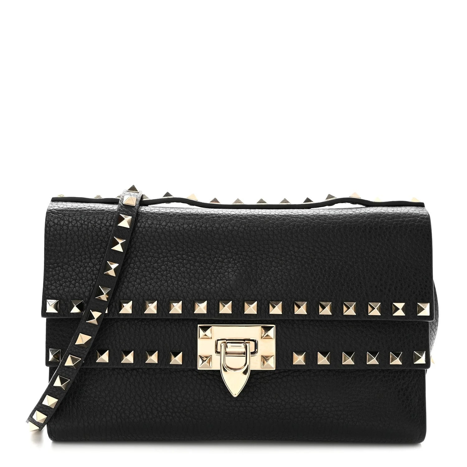 Valentino Garavani — Pebbled Rockstud Double Flap Crossbody — Handbag — resale