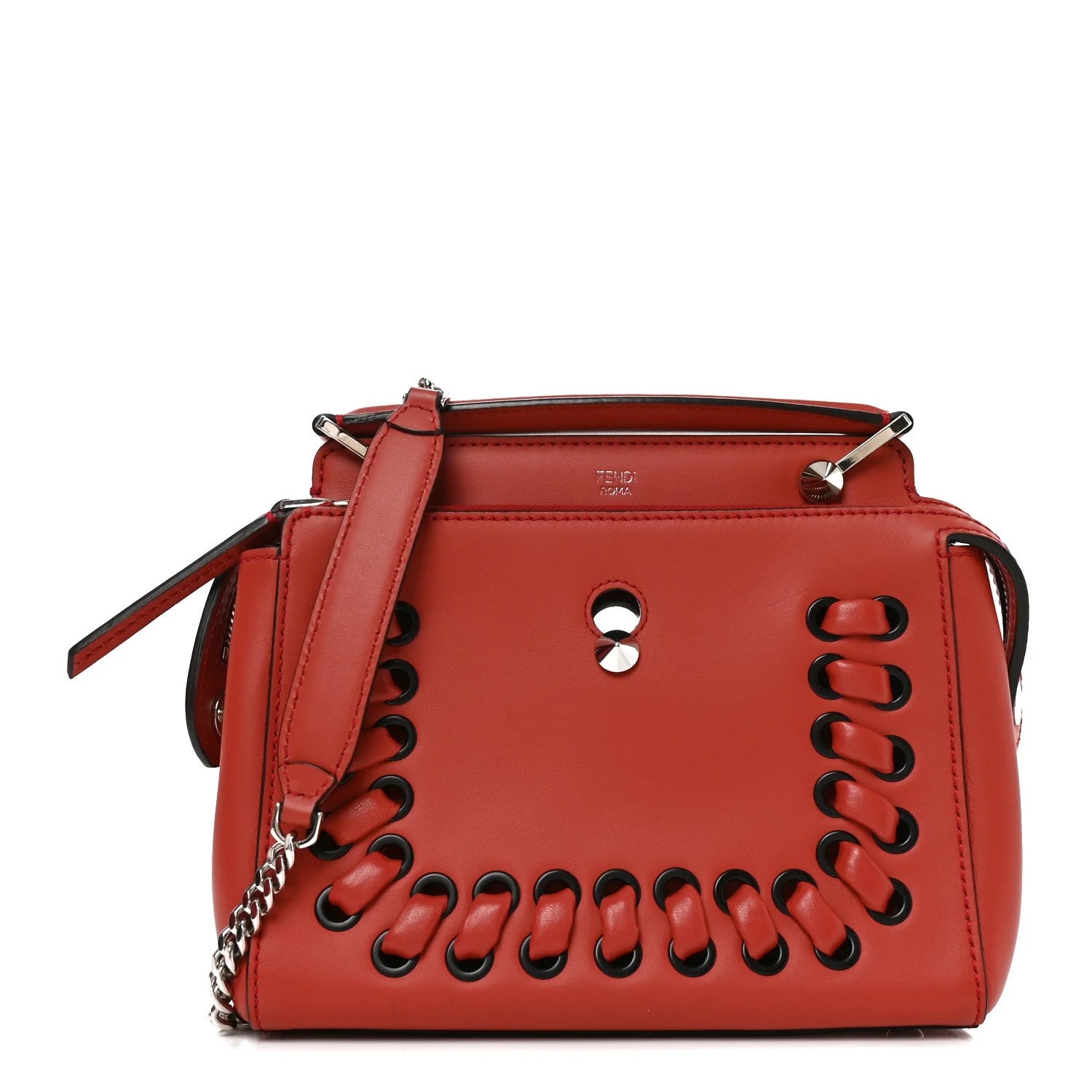 Fendi — Vitello Baltico Dolce Lace Up Small Dotcom Click Chain Satchel Bloody Mary — Handbag — resale