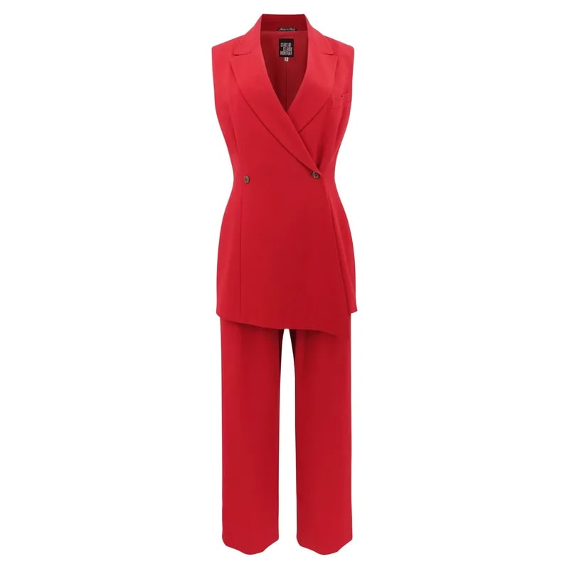 Claude Montana — State of Claude Montana Sleeveless Asymmetrical Crepe Suit Set — Designer Shoe — resale