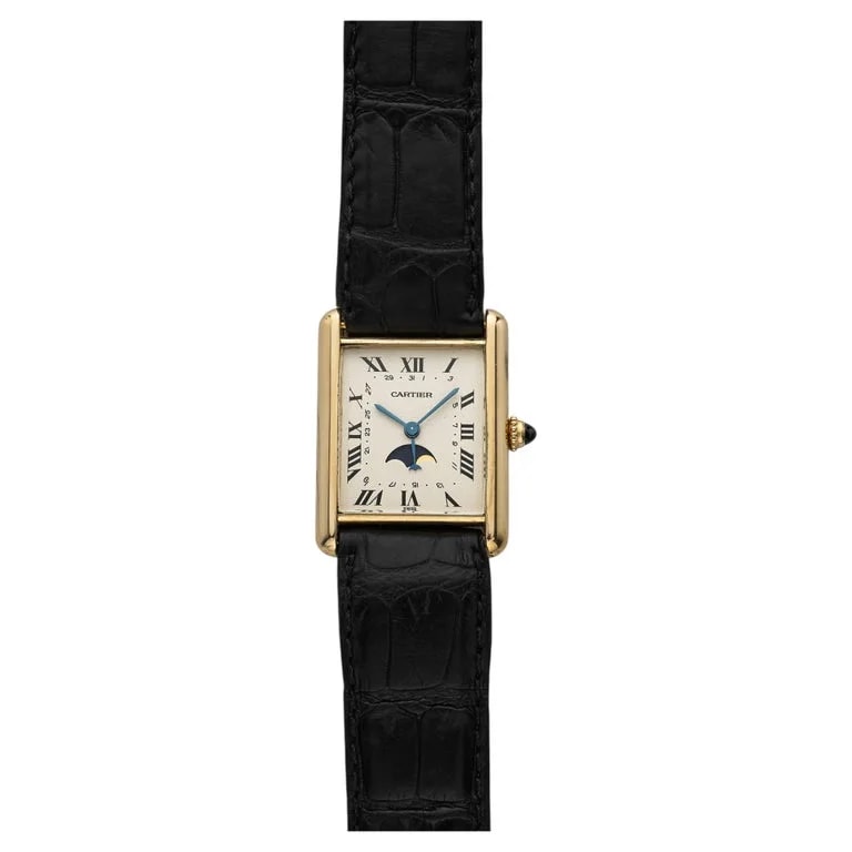 Cartier — 1990s Cartier Tank Moonphase 8190 18K YG White Roman Dial Quartz 23 Mm — Watch — resale