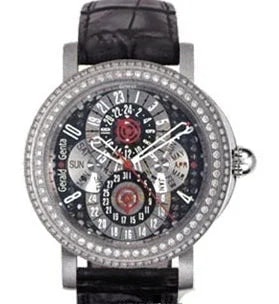 Worldofluxuryus — Gerald Genta 18 Arena Perpetual Calendar GMT 18K White Gold & Diamonds — Watch — resale