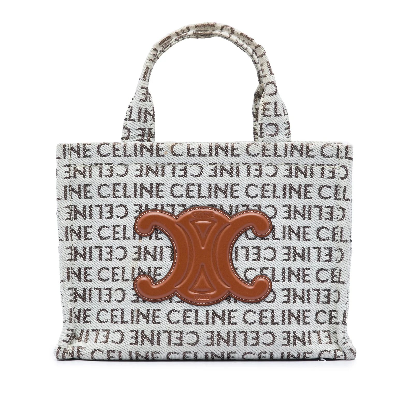 Celine — Small All Over Logo Print Triomphe Cabas Thais Satchel — Handbag — resale