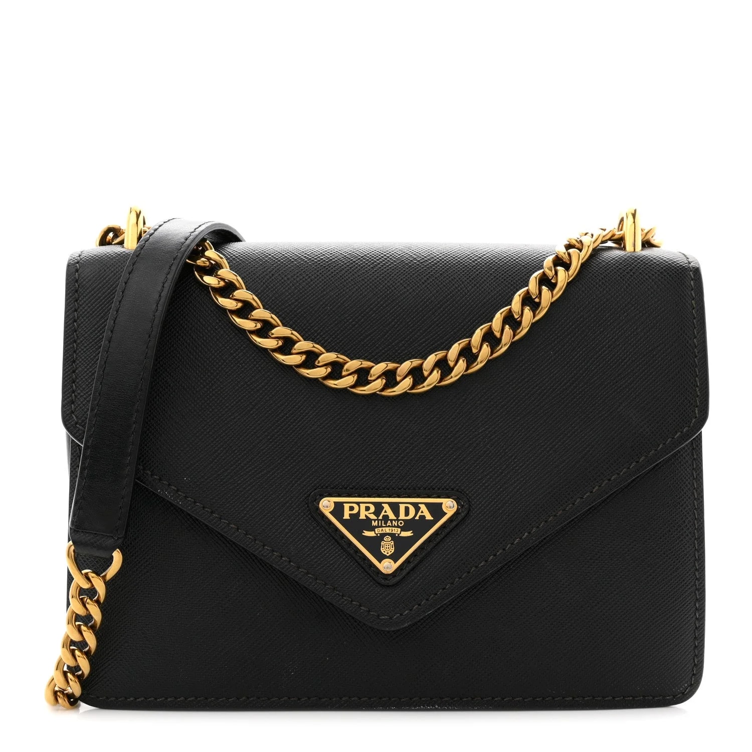 Prada — Soft Metal Triangle Logo Envelope Chain — Handbag — resale