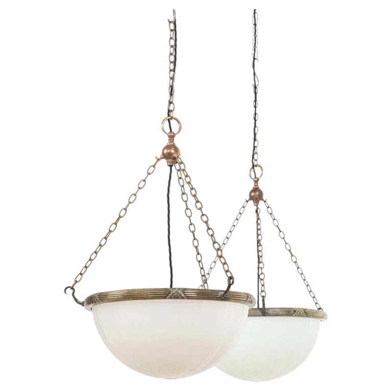 General Electric Company (GEC) 1 — Large Antique 14" GEC Moonstone Opaline Plafonnier Light Pendant, C.1930 — Furniture — resale