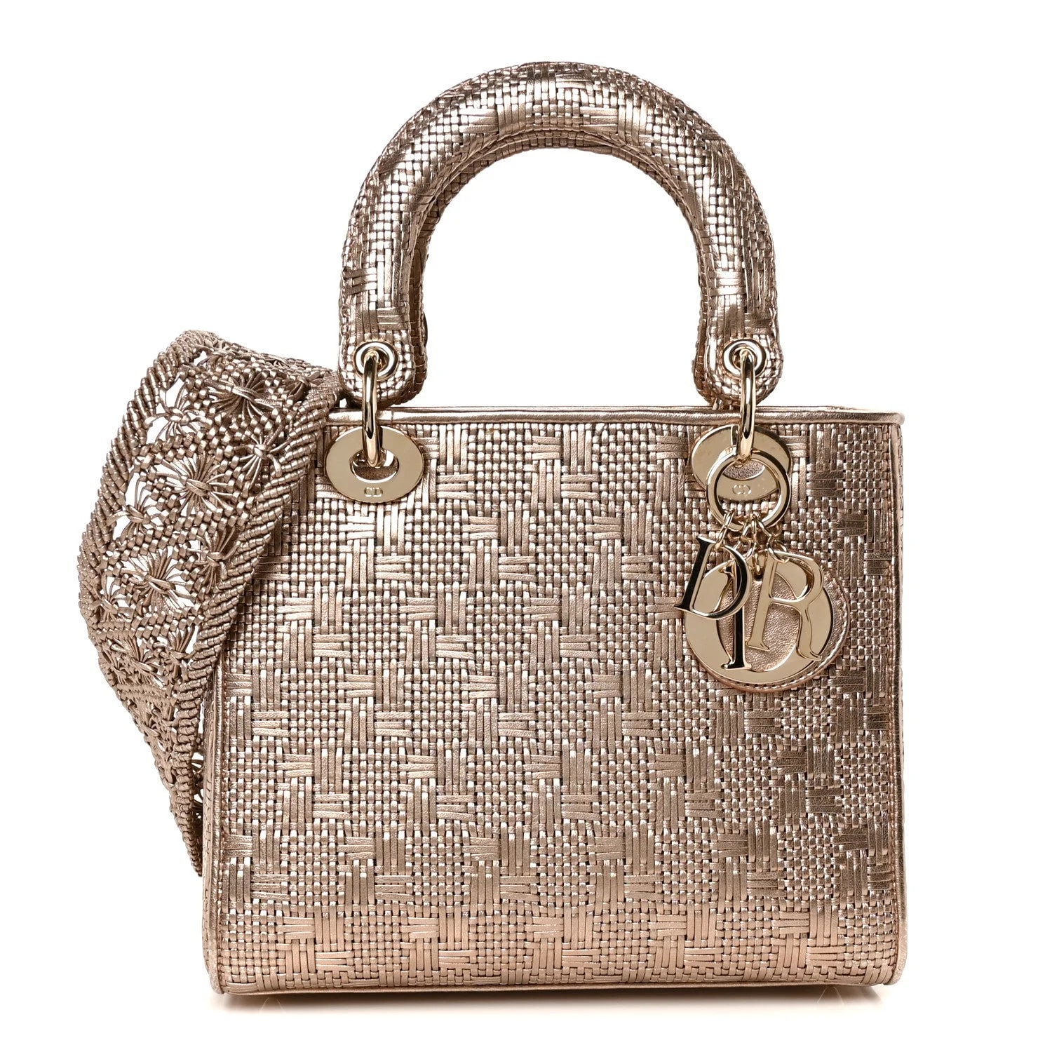 Dior — Metallic Braided Medium Lady Dior — Handbag — resale