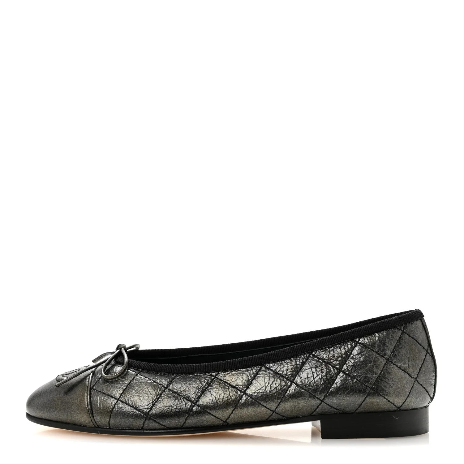 Chanel — Metallic Aged CC Cap Toe Ballerina 36 Dark — Designer Shoe — resale