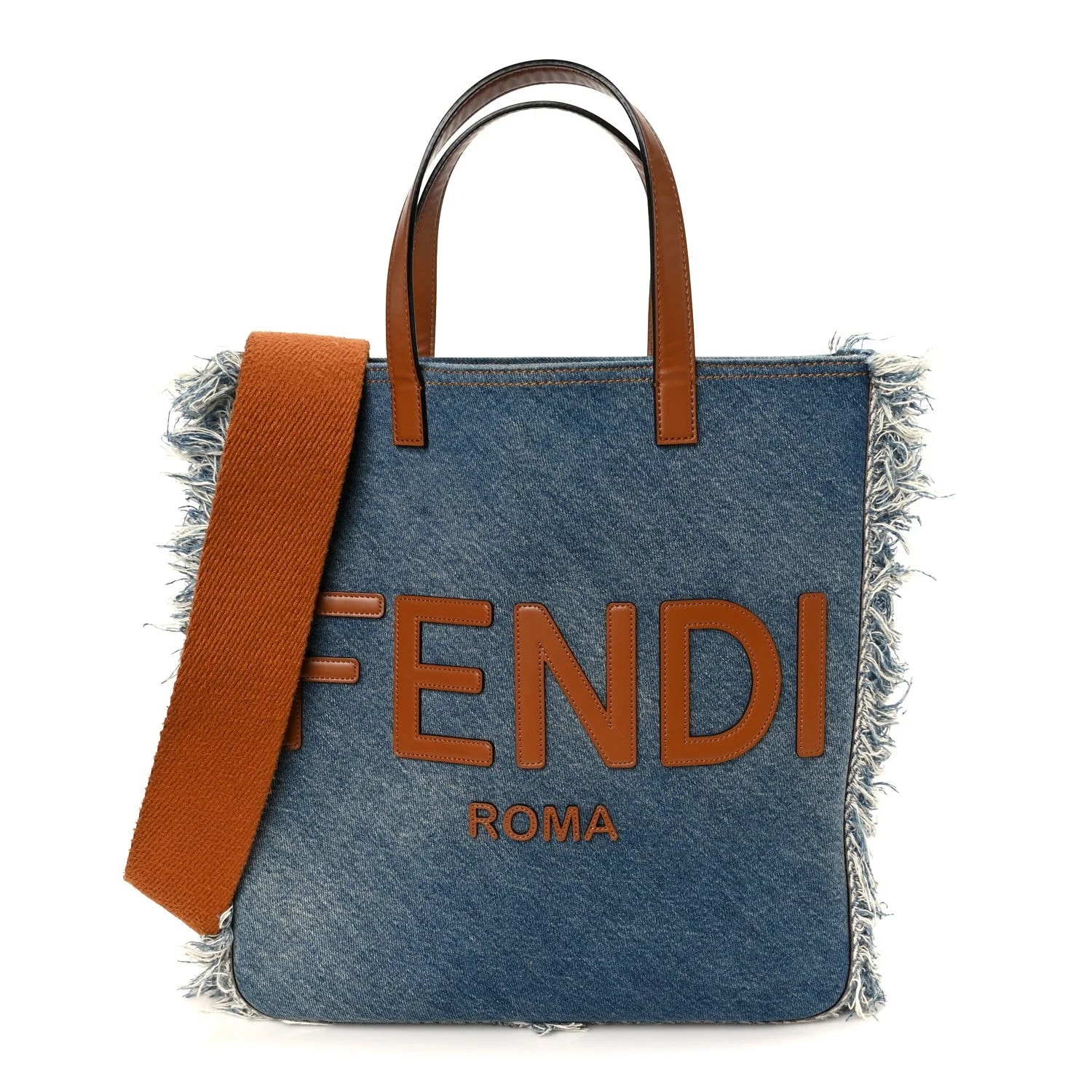 Fendi — Lavato Vitello King Logo Embroidered Frayed Chiaro Cuoio — Handbag — resale