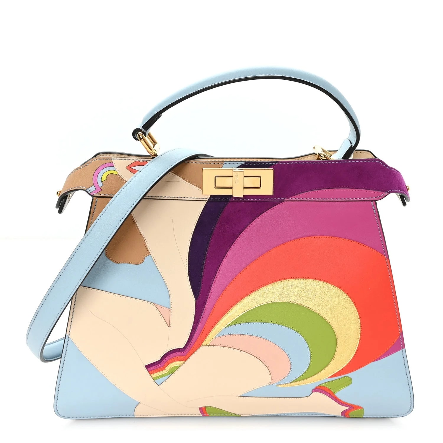 Fendi — Vitello Seta Girl Inlay Medium Peekaboo I SEE U Satchel Azzurro Baby — Handbag — resale