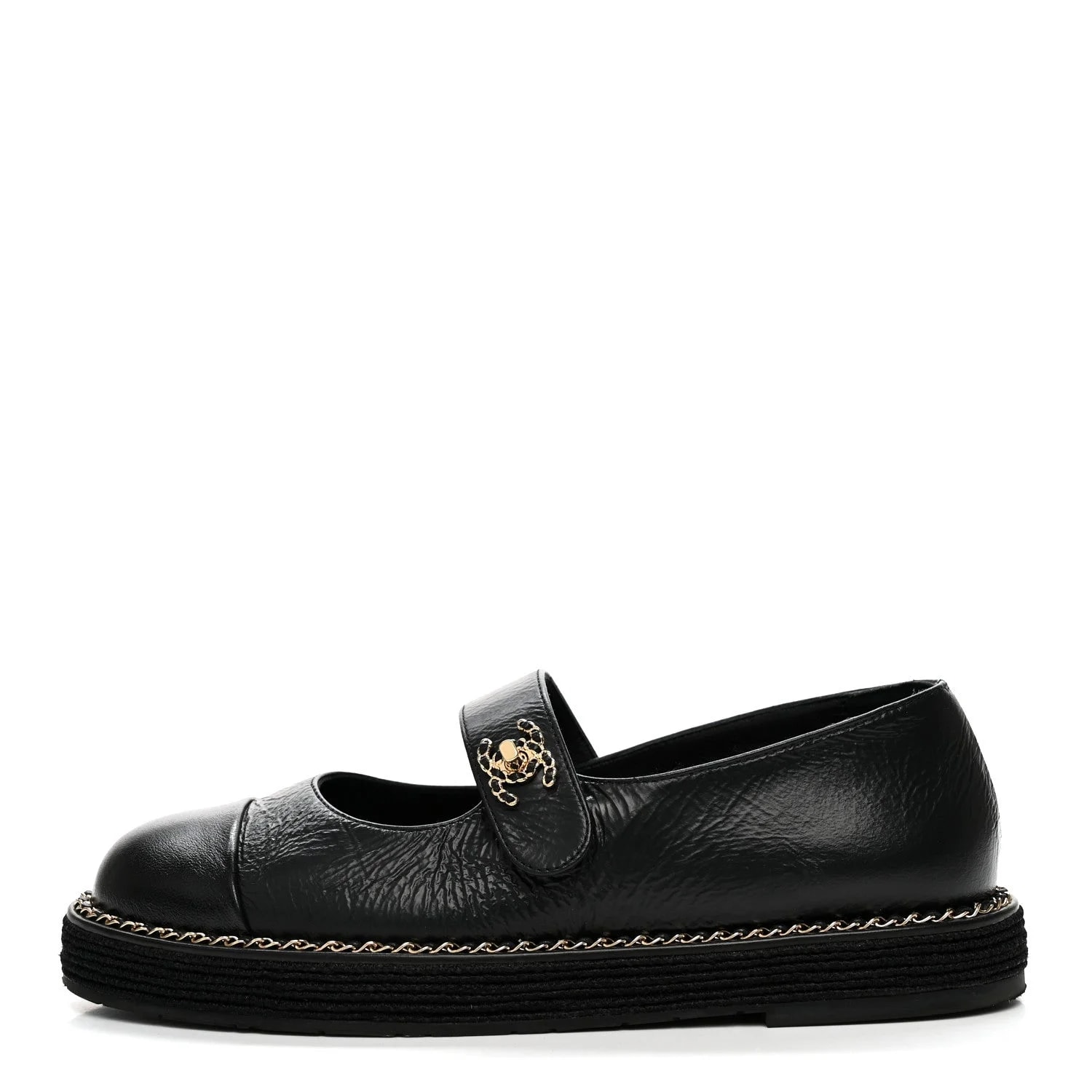 Chanel — Crumpled Cap Toe Chain CC Turnlock Mary Jane 35 — Designer Shoe — resale
