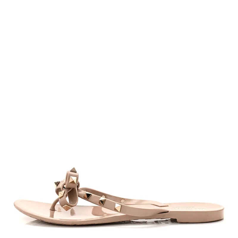 Valentino Garavani — Jelly Rockstud Bow Thong 38 Poudre — Designer Shoe — resale
