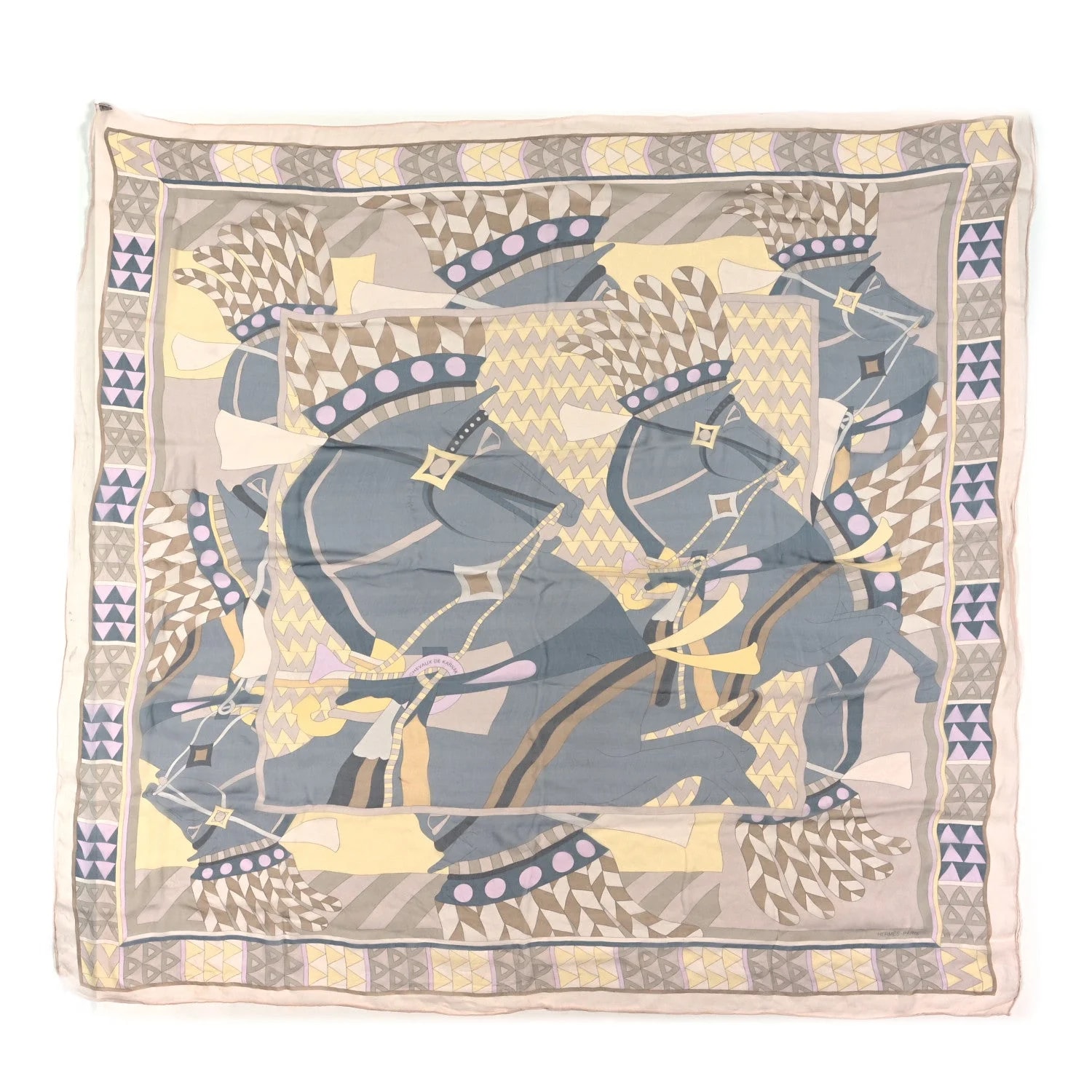 Hermès — Mousseline Chevaux de Karnak Shawl 140 Thè Bleuete Thè Bleuete — Accessory — resale