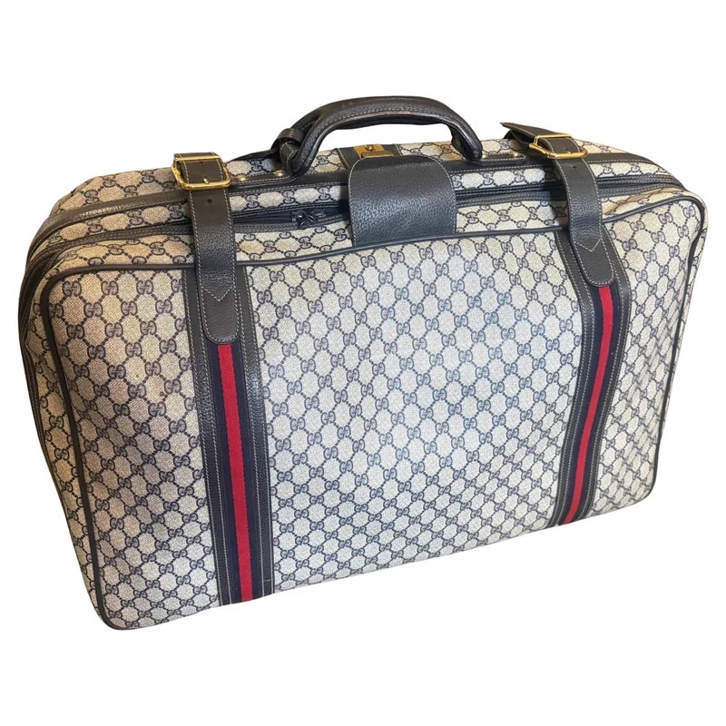 Gucci — 1980s Gucci Iconic GG Monogram Suitcase With Web Stripes — Designer Shoe — resale