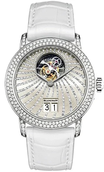 Worldofluxuryus — Blancpain Collection Tourbillon Grande Date 18K White Gold & Diamonds Lady's — Watch — resale