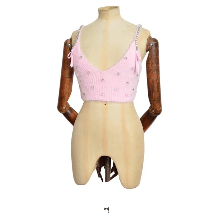 Philosophy Di Lorenzo Serafini — Lorenzo Serafini F/W 2023 Fuzzy Diamonté Camisole Crop Top — Designer Shoe — resale